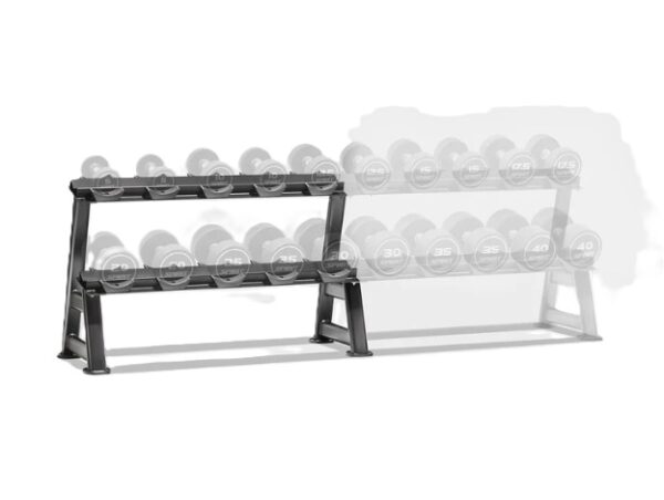 Spirit 5 pair dumbell rack in use