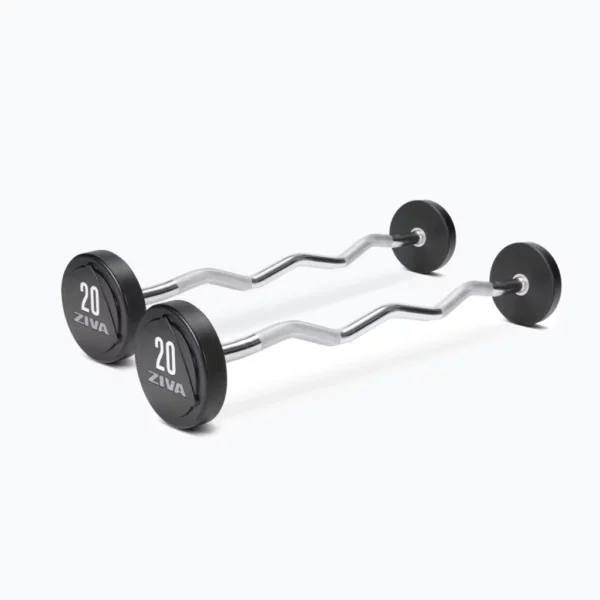 ZVO Solid Steel EZ Curl Urethane Fixed Barbell Sets